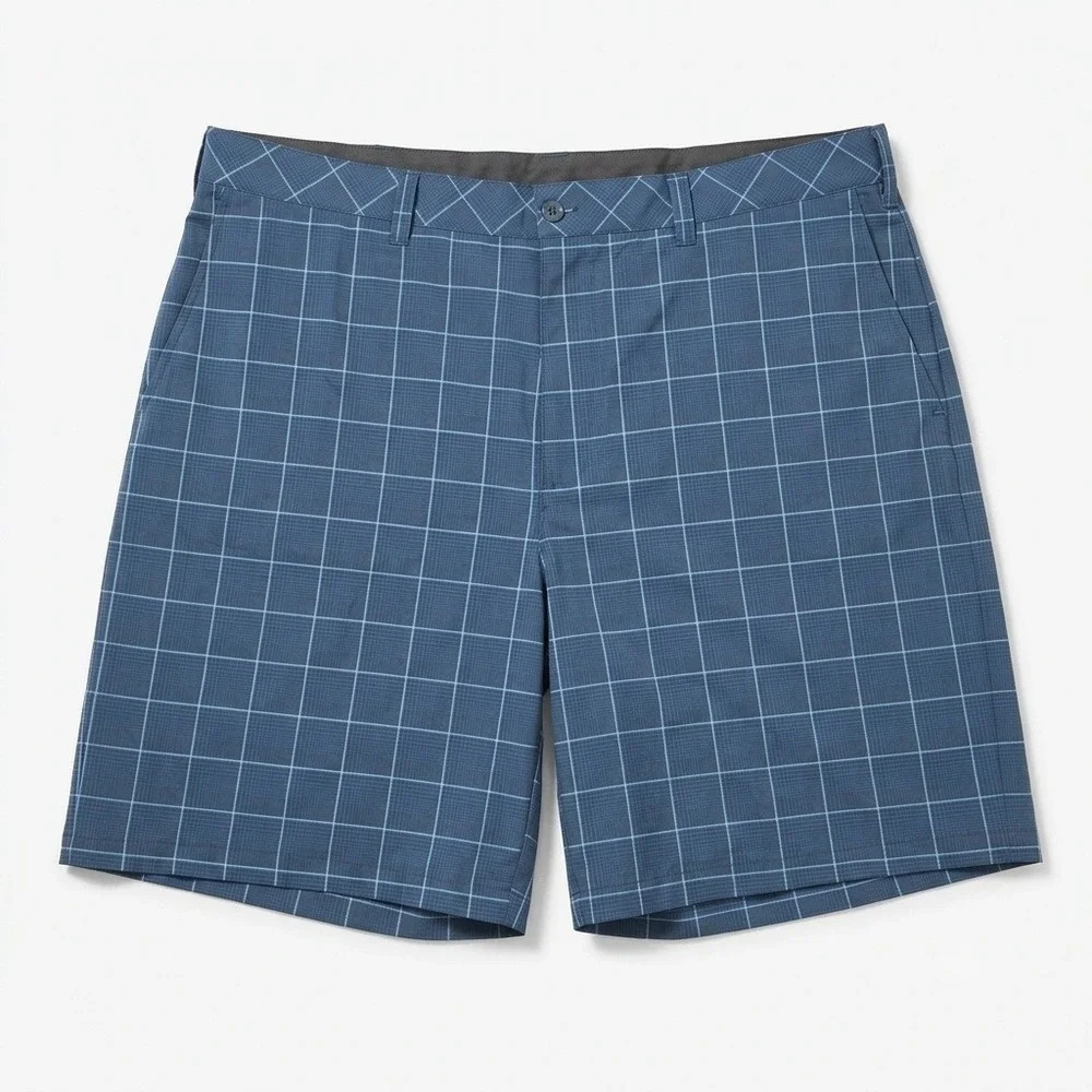 Reebok Golf Mens Blue Windowpane Plaid Performance Shorts Size 48 Stretch Active